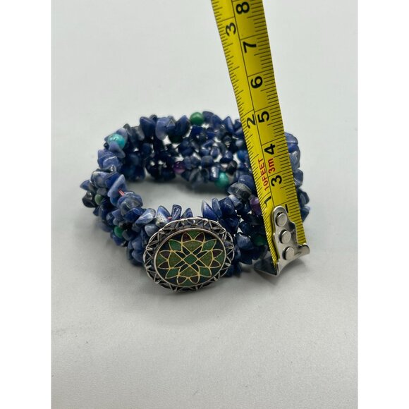 Carolyn Pollack Relios Blue Sodalite Turquoise Elastic Bracelet 925 Silver - Picture 8 of 8